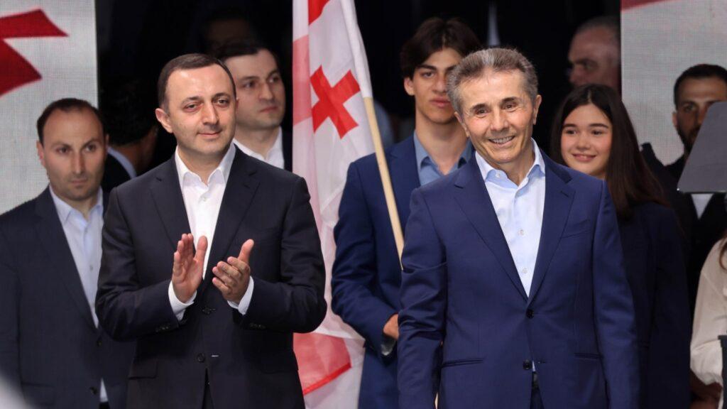 A frame of former Prime Minister Irakli Garibashvili with Bidzina Ivanishvili. Photo: Georgia 24 / Telegram channel A frame of former Prime Minister Irakli Garibashvili with Bidzina Ivanishvili. Photo: Georgia 24 / Telegram channel