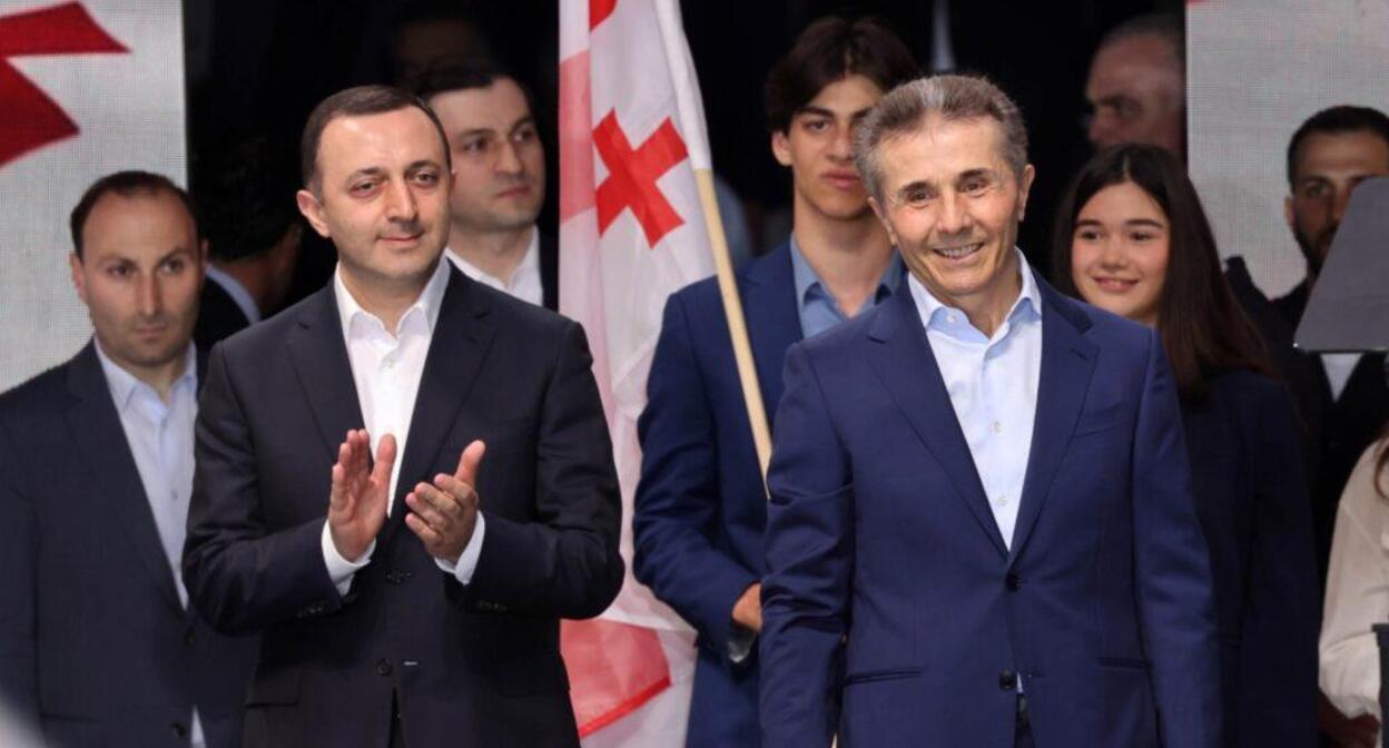 A frame of former Prime Minister Irakli Garibashvili with Bidzina Ivanishvili. Photo: Georgia 24 / Telegram channel