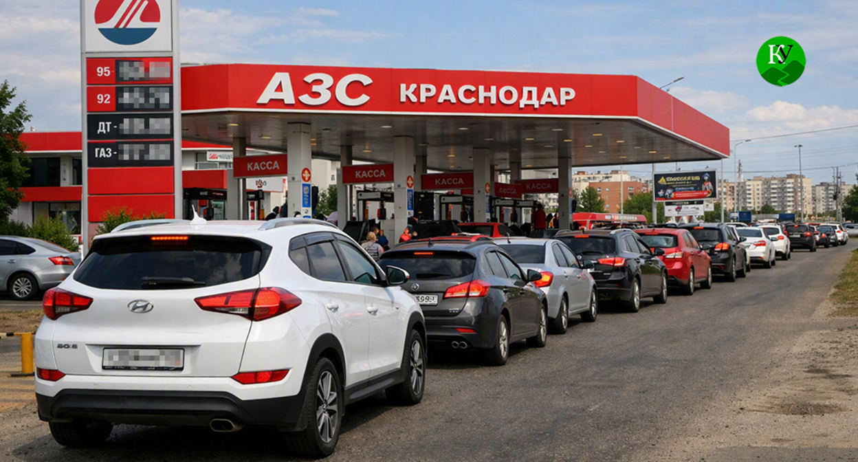 Queue at the gas station. Illustration created by "Caucasian Knot" using AI in the Copilot program. Queue at the gas station. Illustration created by "Caucasian Knot" using AI in the Copilot program.