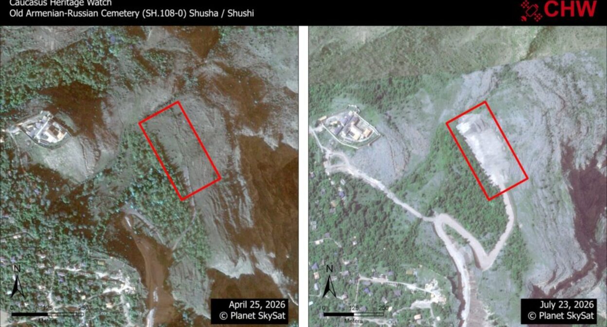 Comparative photo of the cemetery in April and July 2026. Caucasus Heritage Watch's account on the social network Facebook* Comparative photo of the cemetery in April and July 2026. Caucasus Heritage Watch's account on the social network Facebook*