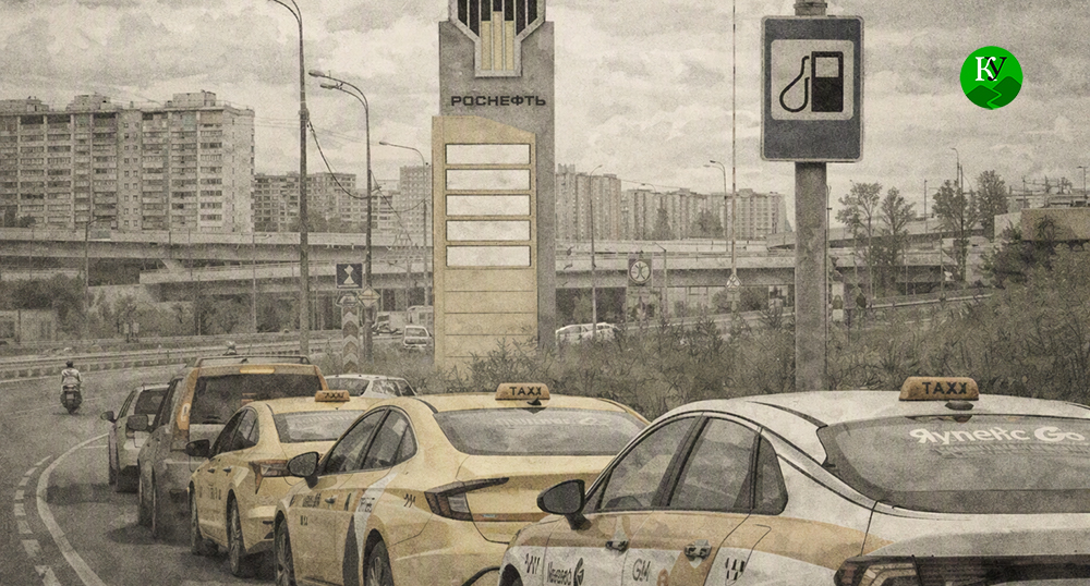 Queue at the gas station. Illustration created by "Caucasian Knot" using AI in the Copilot program.