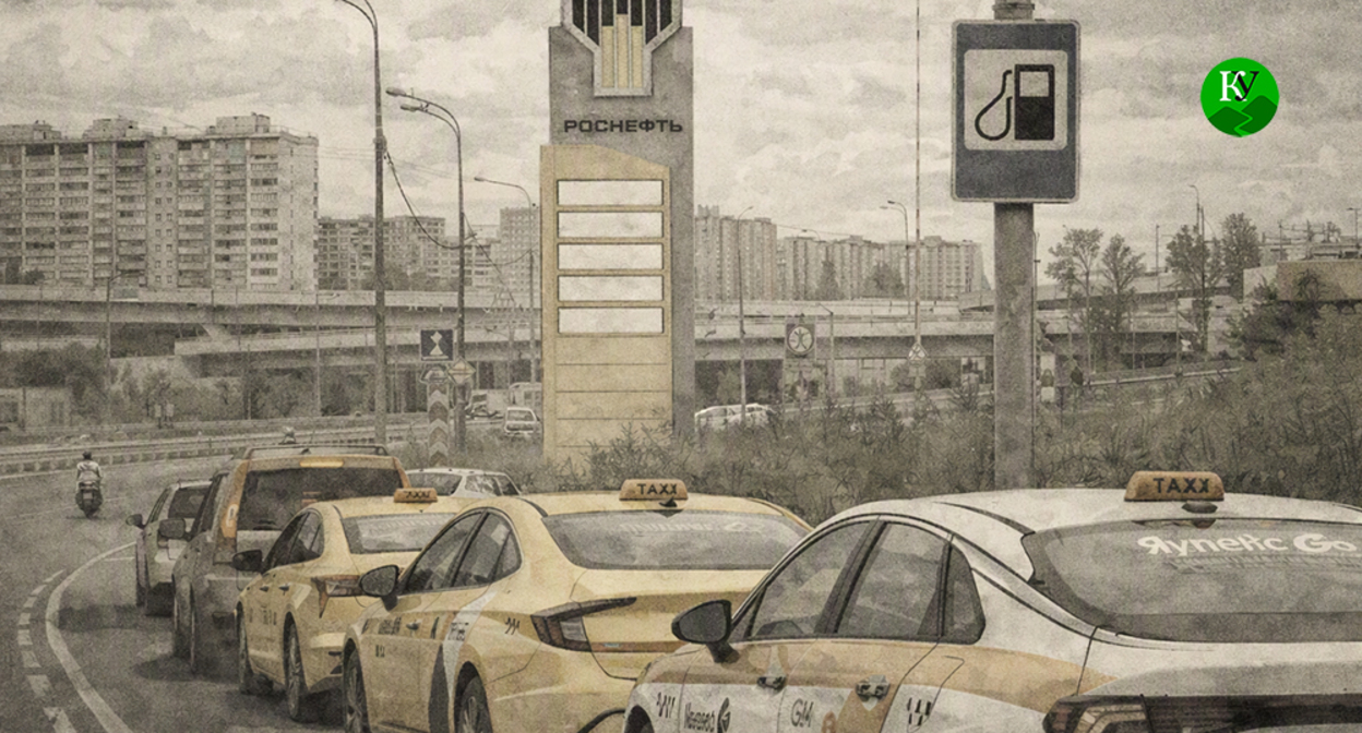 Queue at the gas station. Illustration created by "Caucasian Knot" using AI in the Copilot program.