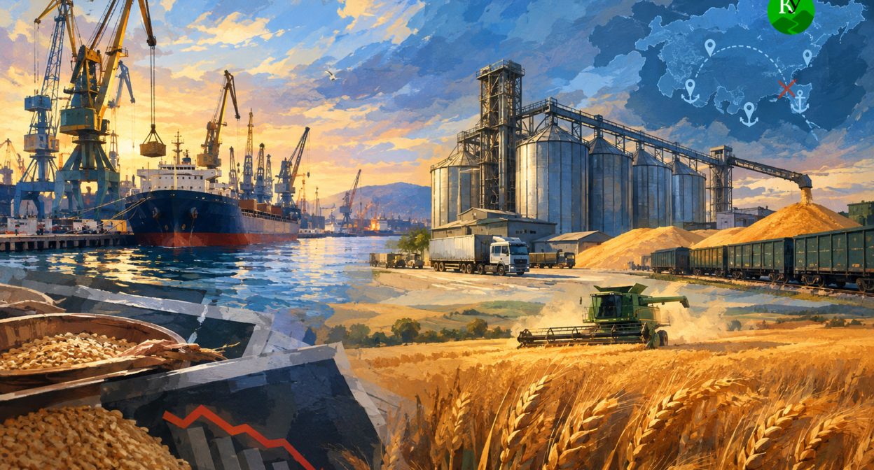 Grain and Ports. Illustration created by the "Caucasian Knot" using AI in the Copilot program