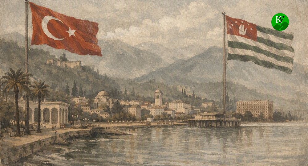 Flags of Abkhazia and Turkey. The illustration was created by the "Caucasian Knot" using AI in the Copilot program. Flags of Abkhazia and Turkey. The illustration was created by the "Caucasian Knot" using AI in the Copilot program.