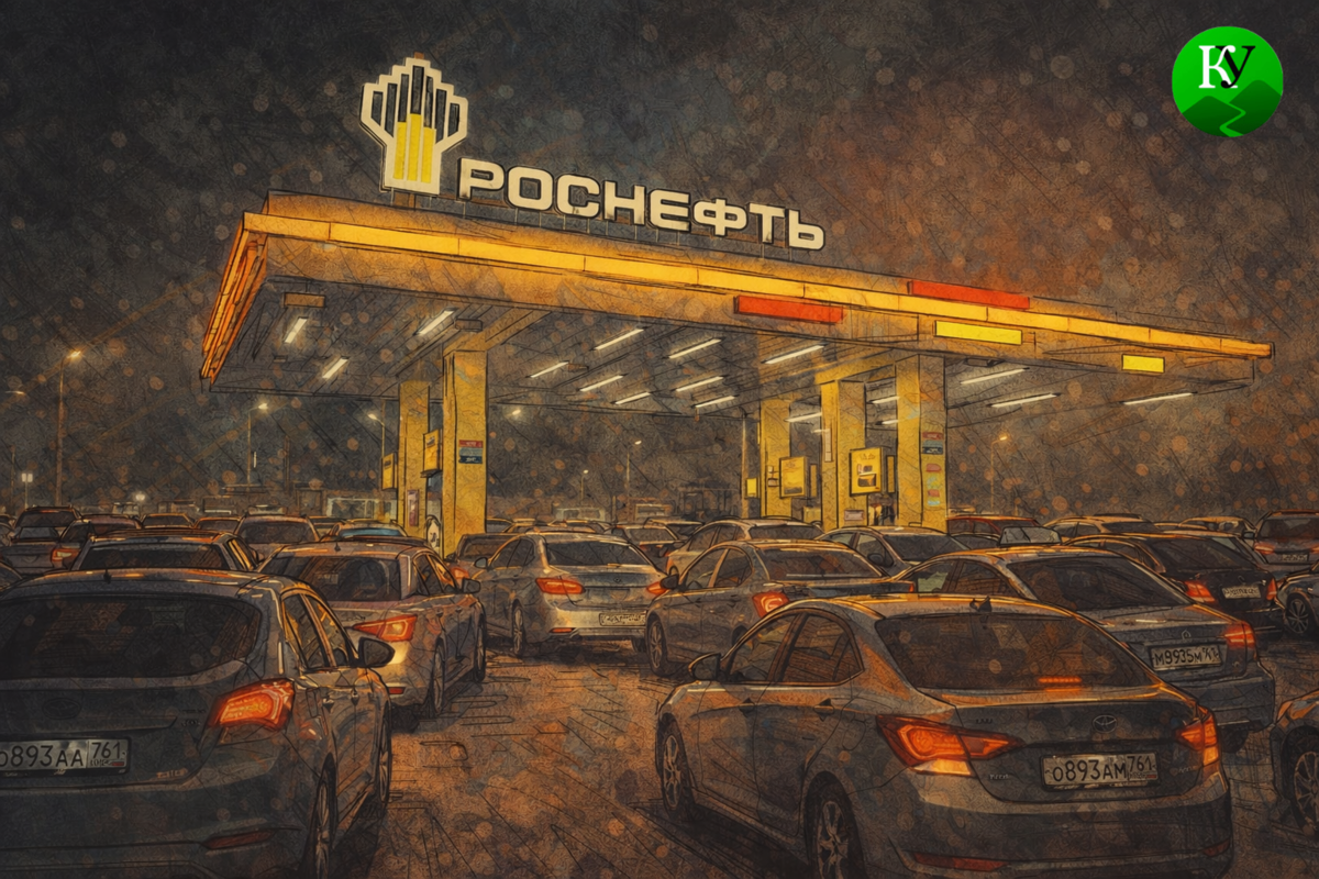 Queue at the gas station. Illustration created by "Caucasian Knot" using AI in the Copilot program.