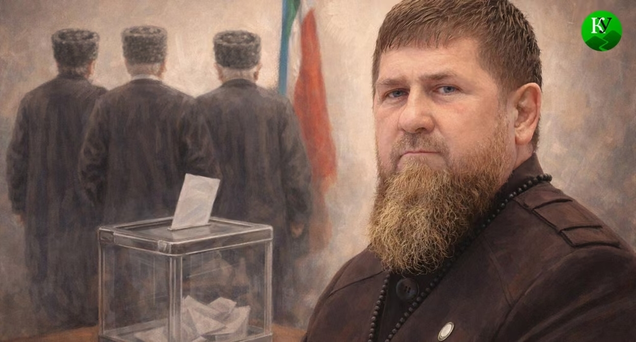 Kadyrov and the elections. The illustration was created by the "Caucasian Knot" using AI in the Copilot program.