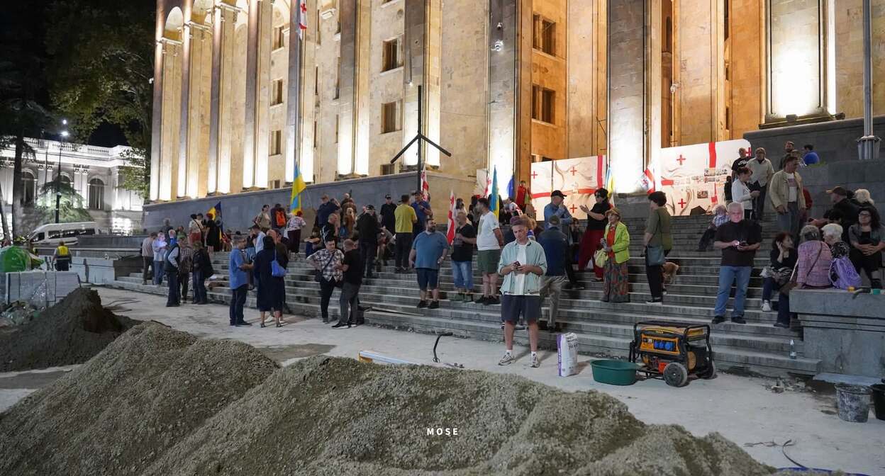 Participants of the continuous protests on Rustaveli in Tbilisi on the 665th day. Photo: MO SE / Facebook