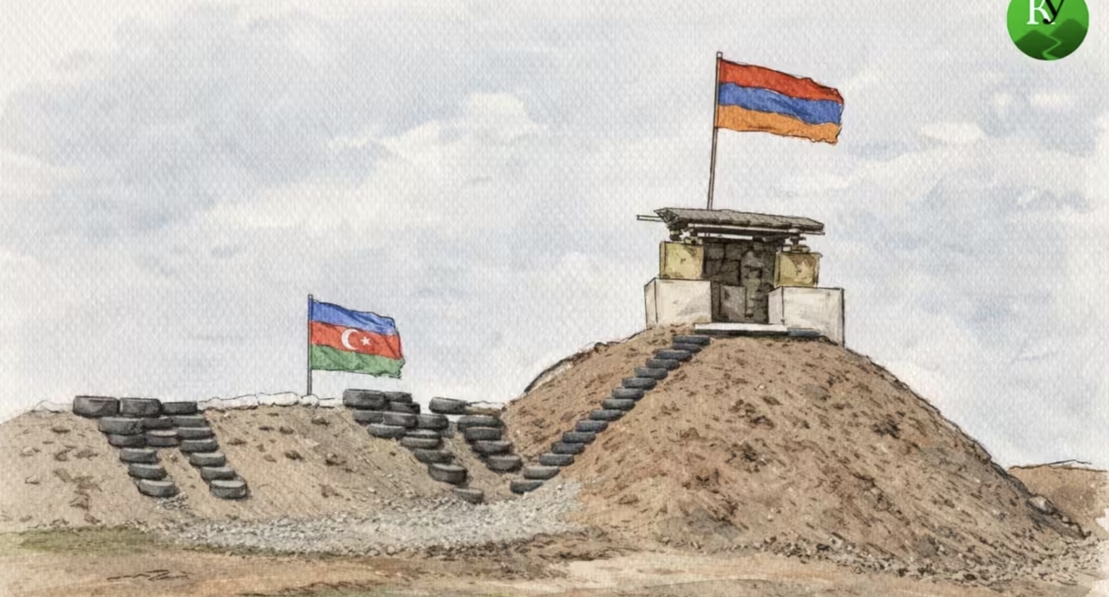The border of Armenia and Azerbaijan. Illustration created by "Caucasian Knot" using AI. The border of Armenia and Azerbaijan. Illustration created by "Caucasian Knot" using AI.